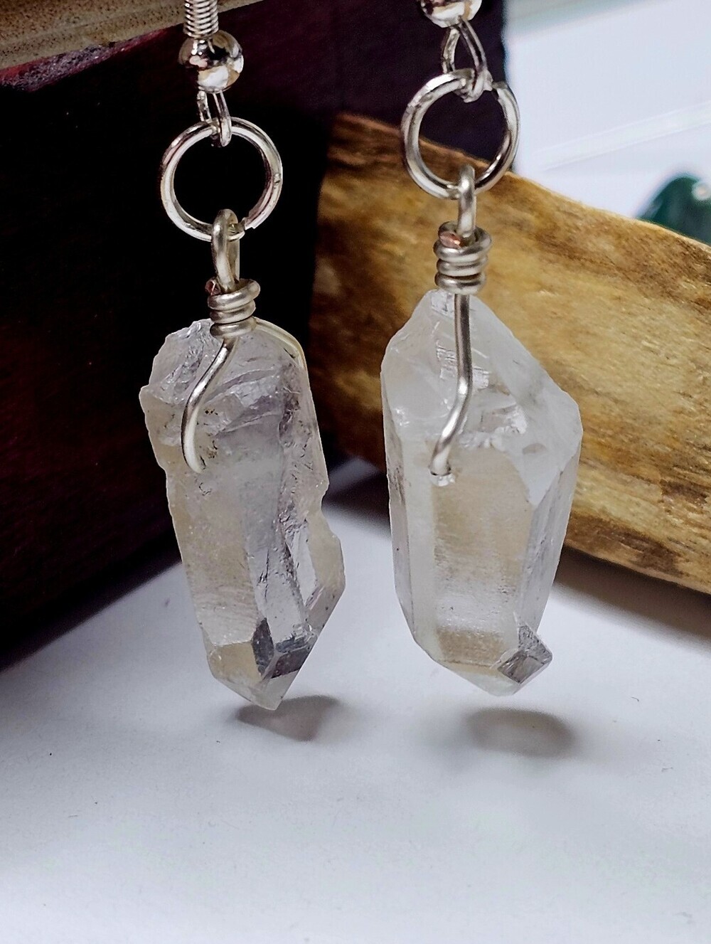 Clear Quartz Drop Earrings - Natural Crystal Dangle